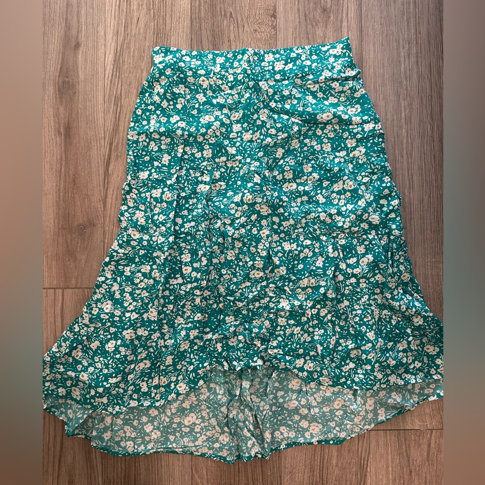 Floral Teal Green Women's Hi-Low Skirt
